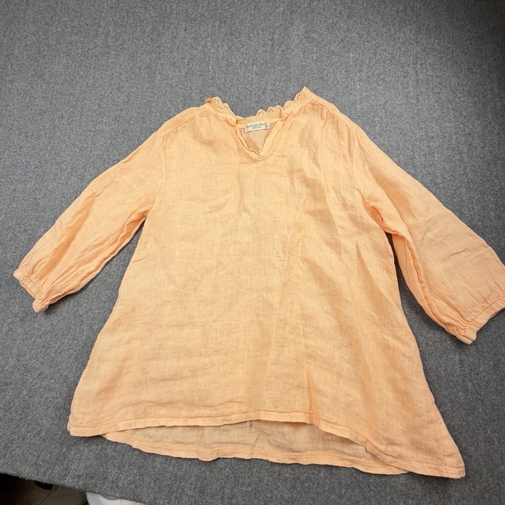 Terzo Millennio Made in Italy Linen Blouse Peach Lace Trim Medium Lagenlook